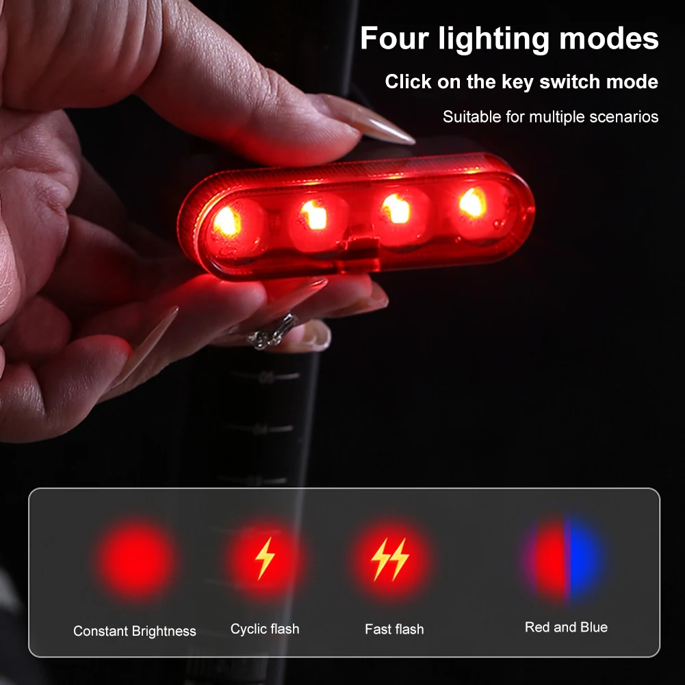4 Sets Rear Bike Tail Light USB Rechargeable LED Red Bright Taillights Cycling Warming Safety Lamp Bicycle Rear Night Light