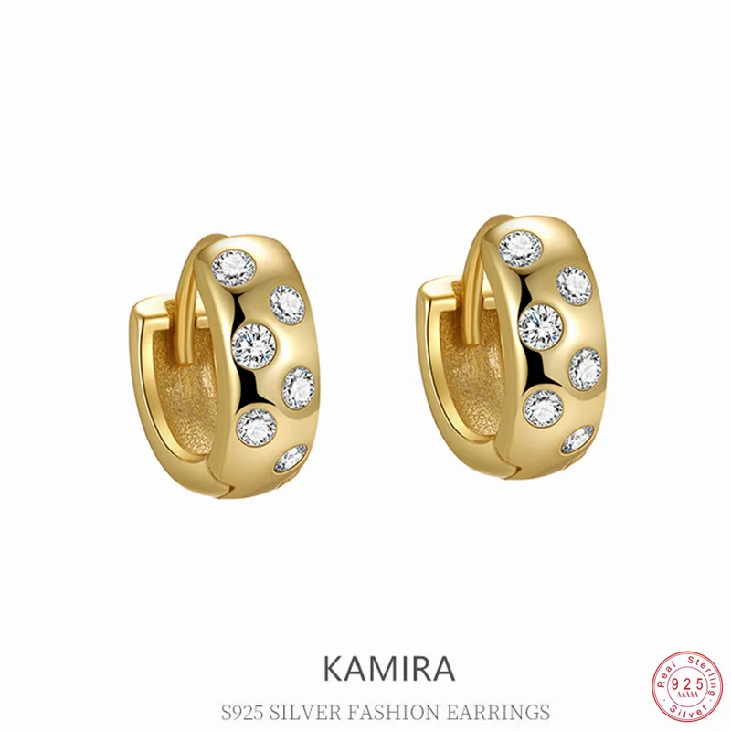 

KAMIRA настоящие серьги-кольца из стерлингового серебра 925 пробы, толстые милые круглые серьги-кольца с цирконом для женщин, свадебные элегантные модные простые нежные ювелирные изделия