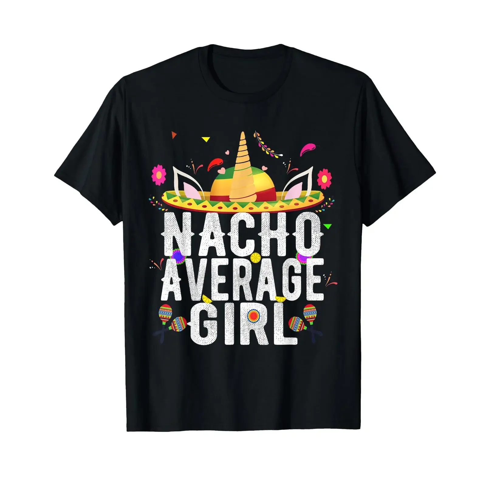 Nacho Average Girl Einhorn Mexikanisches Sombrero 5. Mai T-Shirt Vintage gewaschen Unisex lässig dehnbar atmungsaktiv Grafik Herren
