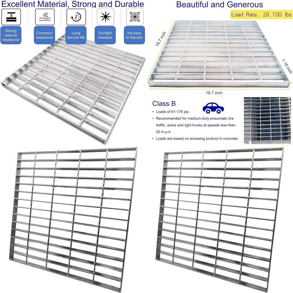 

Heavy-Duty 20x20 Galvanized Steel Outdoor Drain Cover, Silver Square Grate for Driveways and Yards