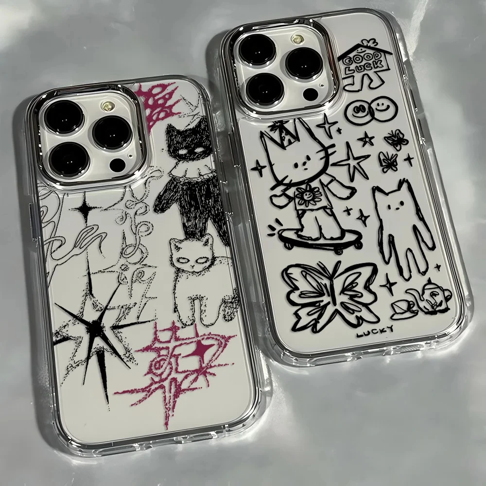 Sketched Cat Case for Samsung Galaxy S26 Edge S25 S24 S23 FE S22 Ultra Plus A73 5G A72 4G A71 A57 A55 A56 A51 4G TPU Soft Cover