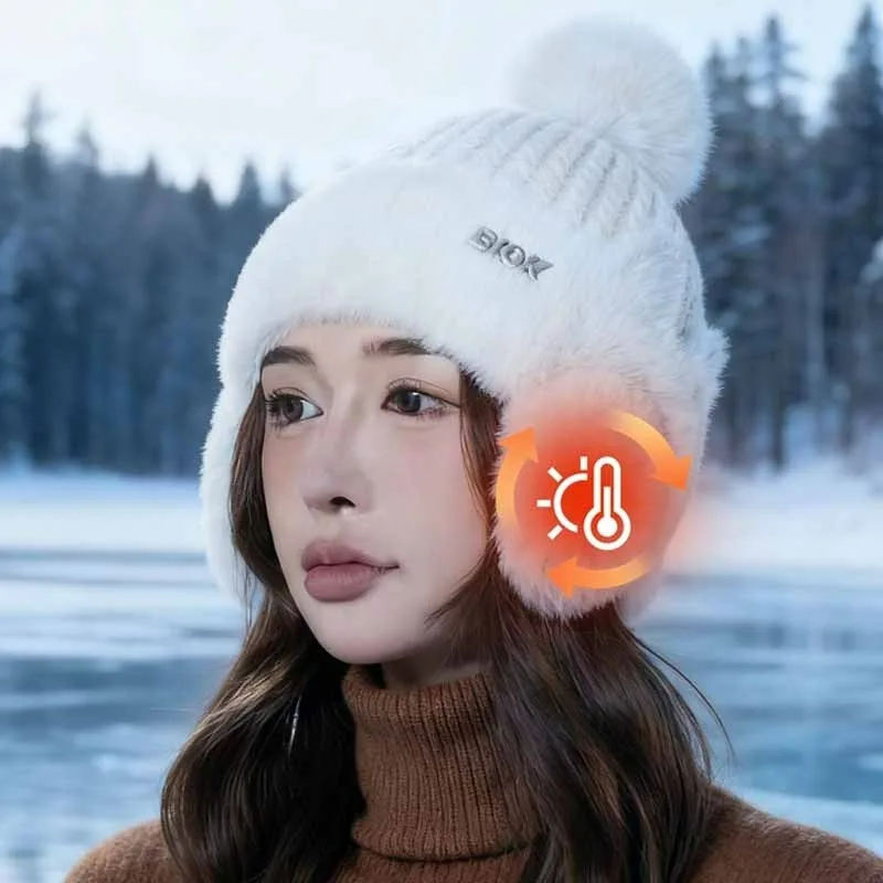 

Winter Warm Knit Hat with Ear Protection Plush Lined Beanie for Women Men Fleece Lined Cap for Cycling Skiing Outdoor Accessorie