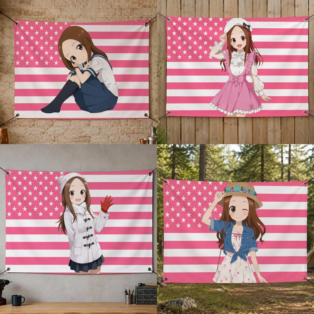 Anime T-Takagi Teasing Master Takagi-san Romance Flags Flag Banner for Bedroom Dorm Party Home Living Room Wall Garden Gift