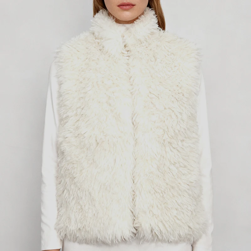 

Новый зимний женский жилет из искусственного меха без рукавов с отложным воротником, кардиган с открытой строчкой, модная теплая толстая верхняя одежда