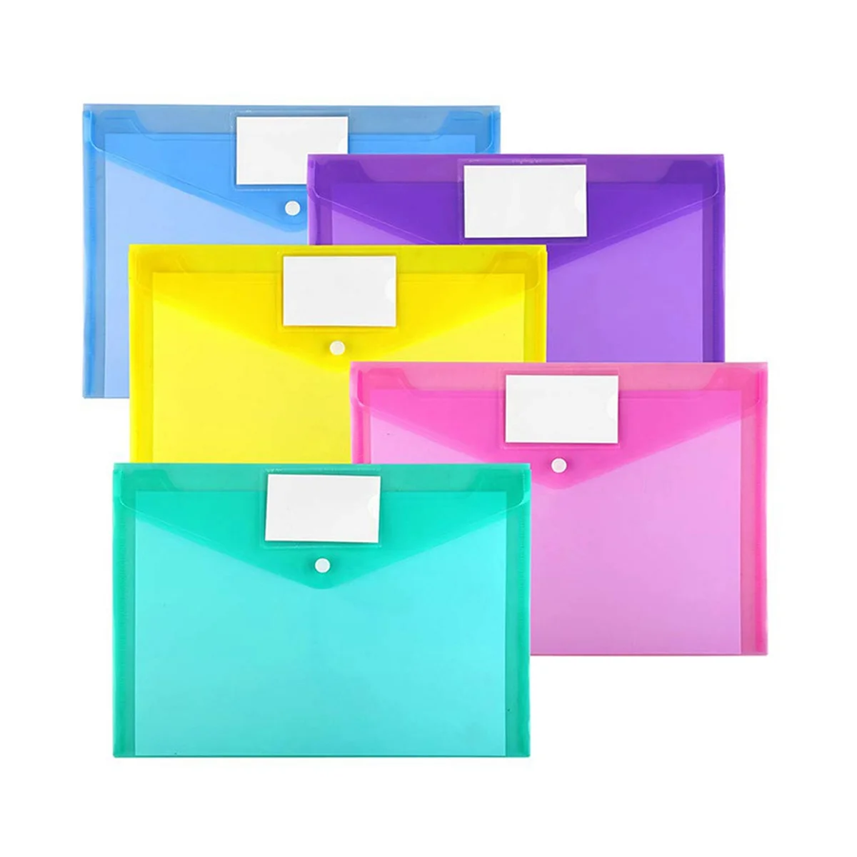 12Pcs Multi File Envelope A4 Plastic PVC Snap Button File Bag with Business Card Holder File Bag 6 Colors