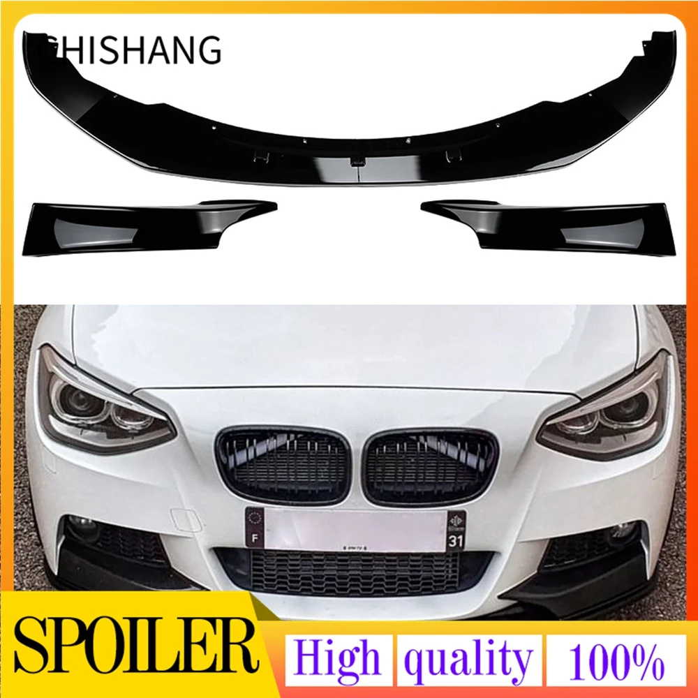 

For BMW 1 Series F20 F21 M Sport 2012-2014 118i 120i Gloss Black Front Bumper Splitter Blade Lip+Side Spoiler Cover Trim Protect