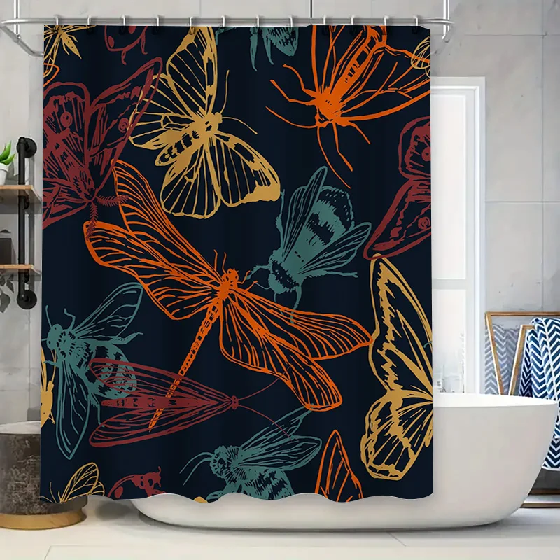 

Красочные бабочки стрекозы занавеска для душа синий фон с оранжево-желтым красным дизайном современный домашний декор аксессуары для ванной комнаты