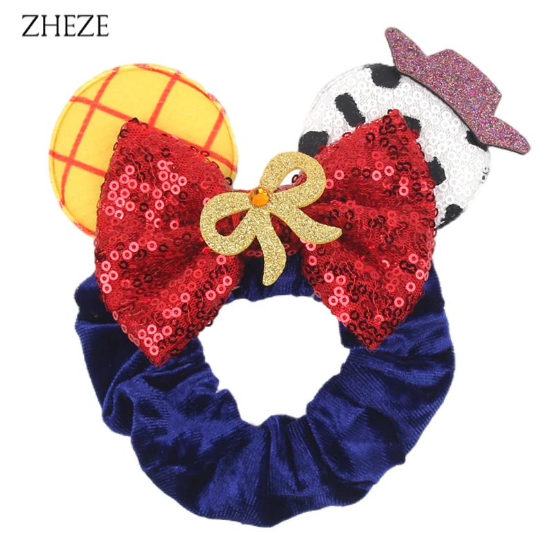 New Disney Mouse Ears Scrunchies Hairband Girl Ponytail Holder For Women Sequins Bows Headband 2024 Women Trip DIY Accessories