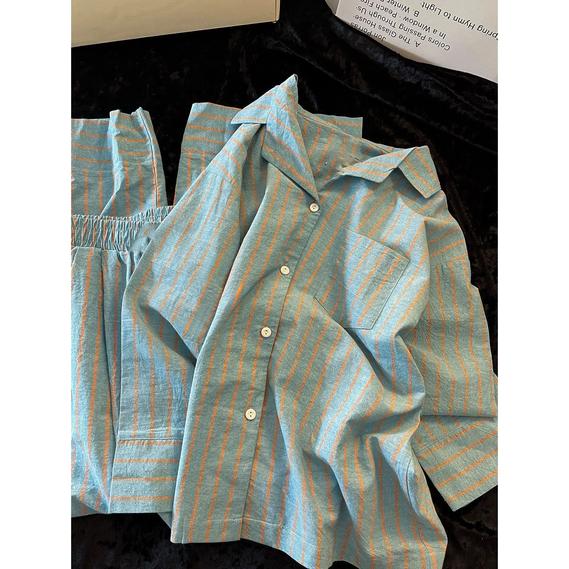 Spring and Autumn New Stripe Pajamas for Women, Long Sleeve Set, Cloud Cotton Loungewear, Plus Size, Can Be Worn Outside