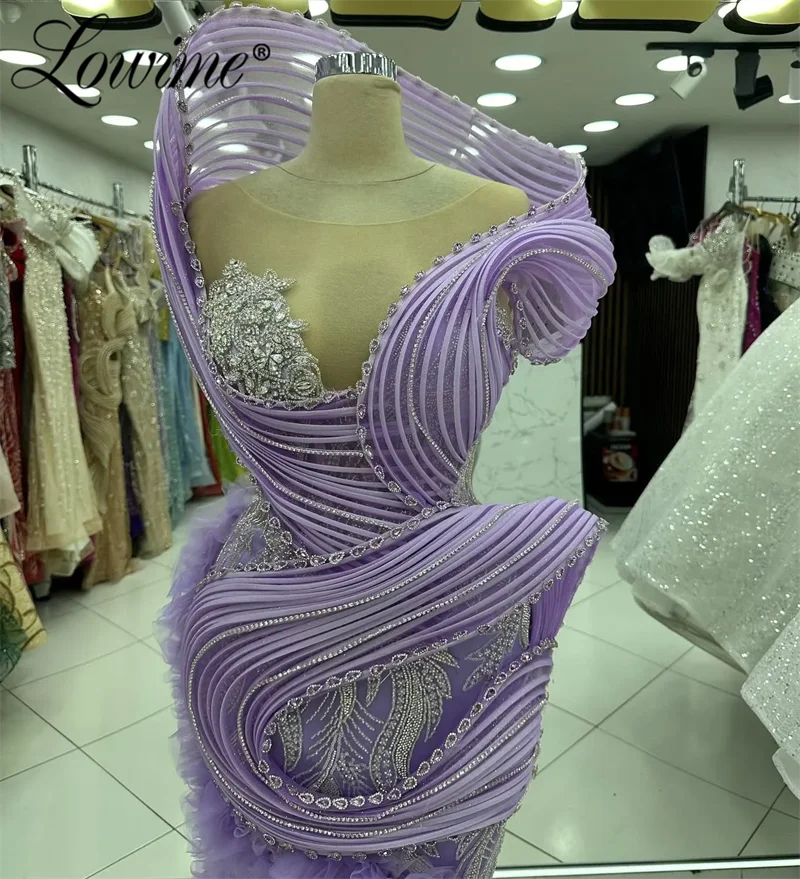 Vestido de fiesta de sirena lila, vestidos de fiesta para ocasiones especiales, diamantes de imitación, cristales, cuentas, fiesta de noche árabe, vestidos de cumpleaños personalizados