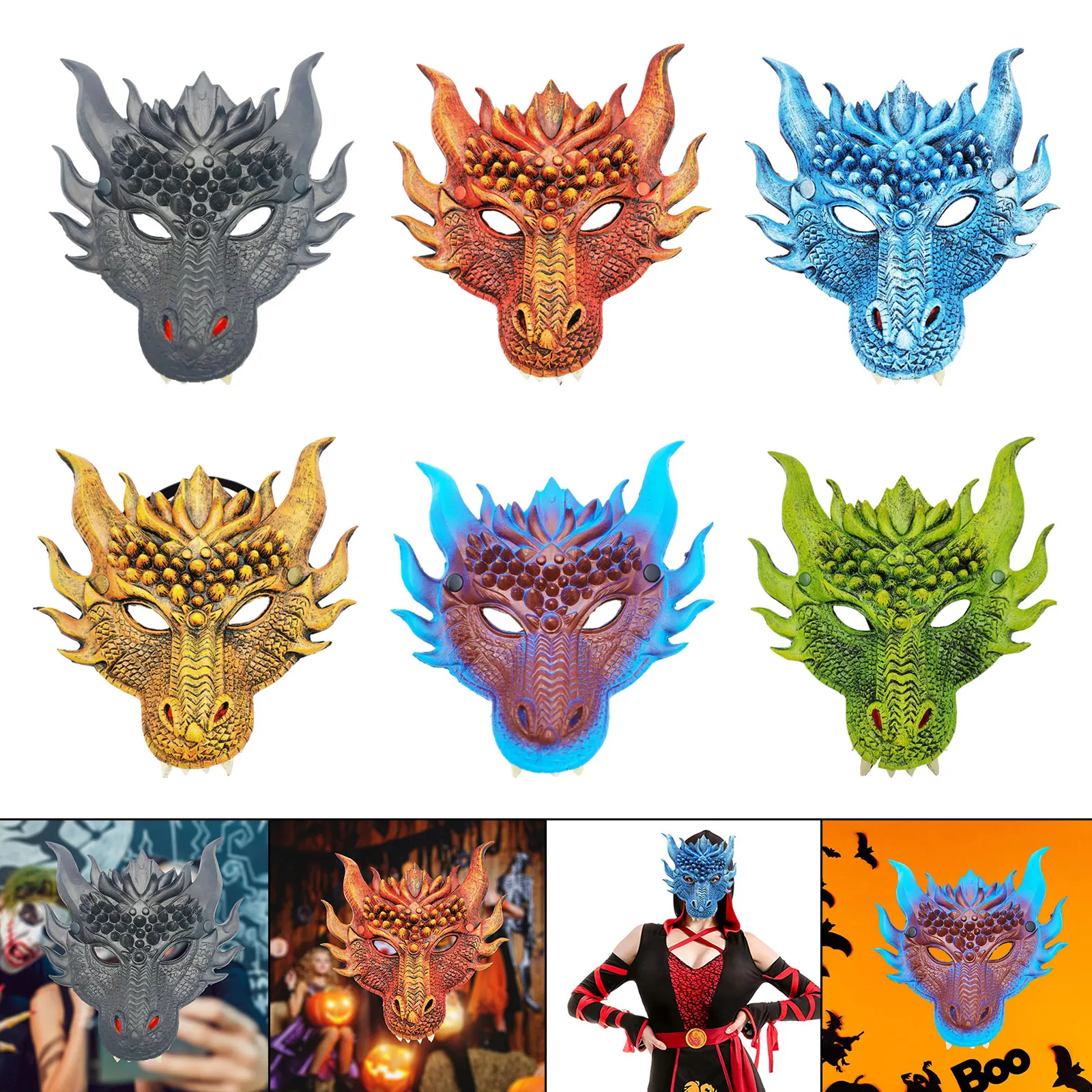 Dragon Dinosaur Mask Unisex Scary 3D Cosplay Mask Dinosaurio Animal Mask Face Mask for Cosplays Costume Fit Party Halloween