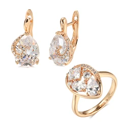 Kinel Hot Bridal Wedding Jewelry Set 585 Gold 585 Rose Gold With Natural Zircon Earrings Ring Stes For Women Daily Fine Jewelry