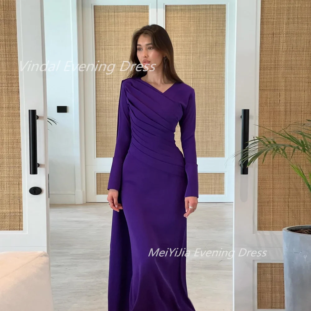 Vindal Evening dresses Mermaid Pleat V-Neck Floor-Length Full-Sleeve Gorgeous Morden-Style High-Quality السعود For Woman 2024