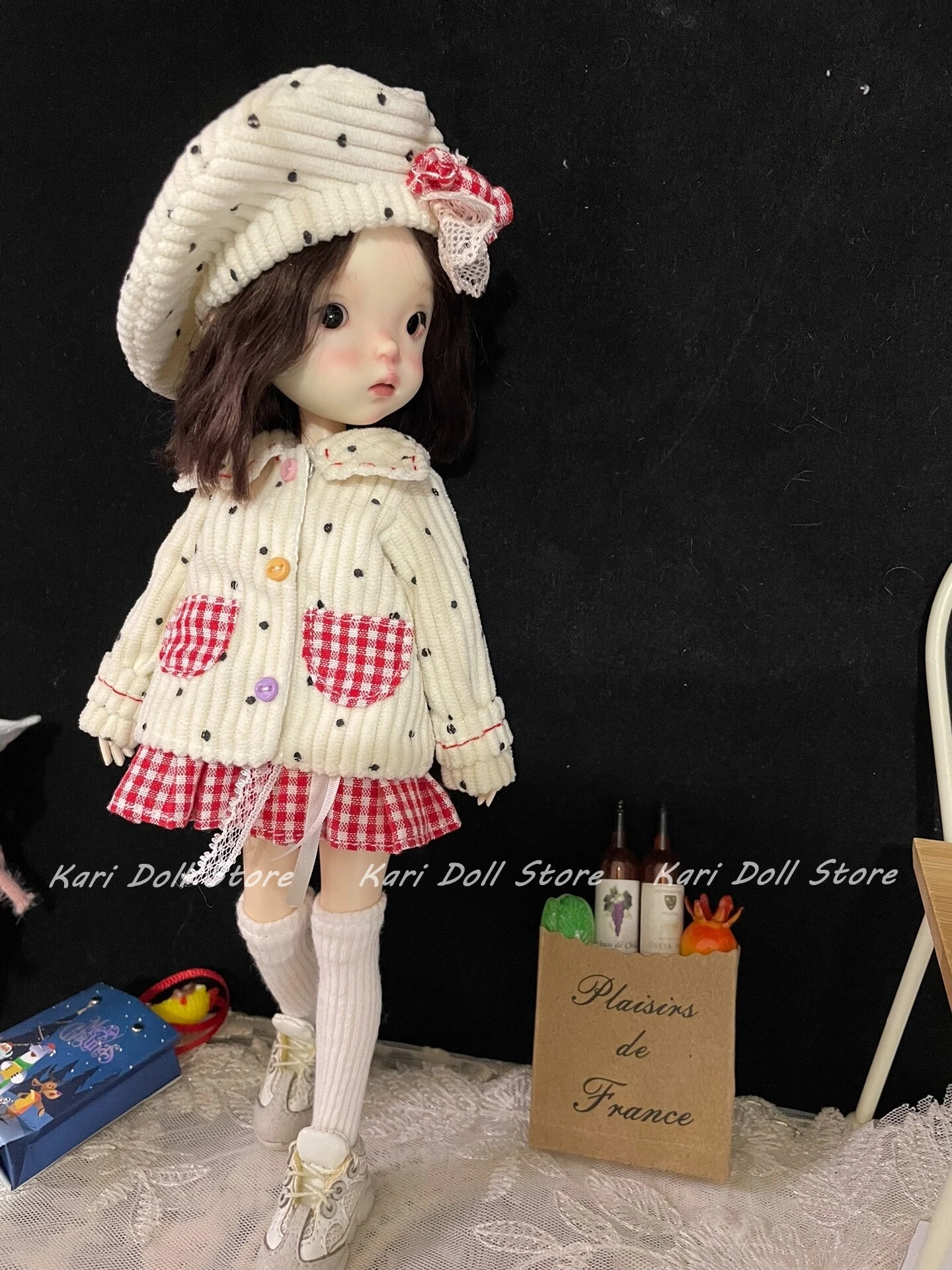 Kari Doll Clothes and skirts 2025 Corduroy jacket Plaid dresses candy hat doll set for Landazz Landoudou Doll