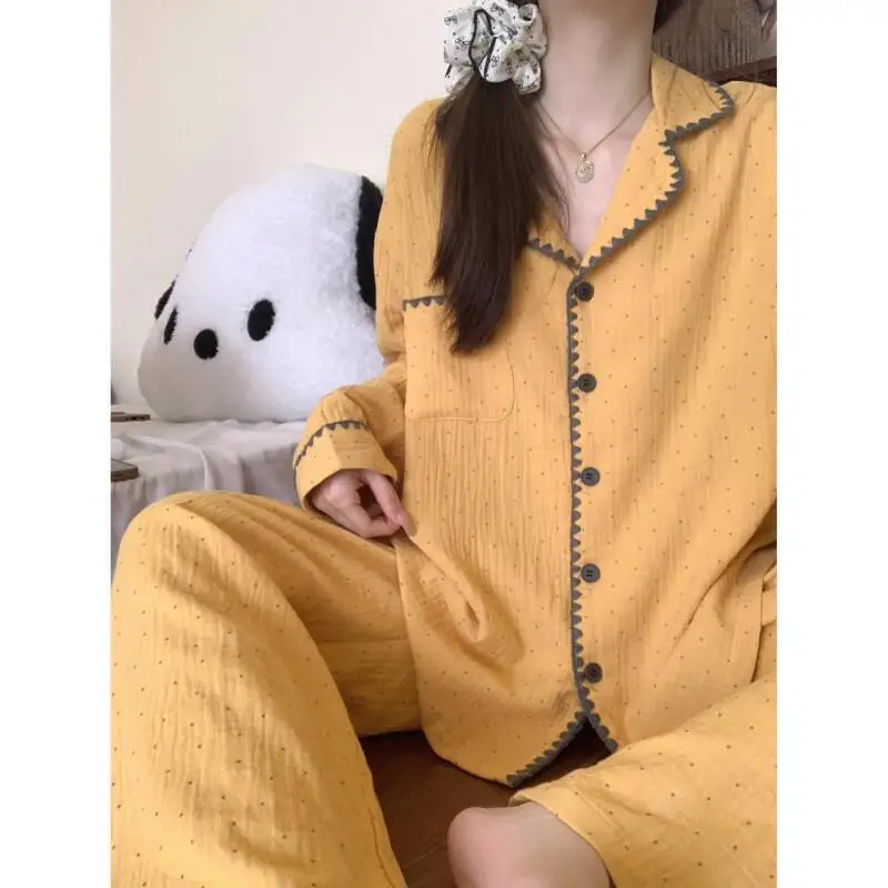 Wave Point Pyjama Dames lente en herfst set met lange mouwen Koreaanse editie Premium Cloud katoenen gaas huiskleding nieuwe stijl