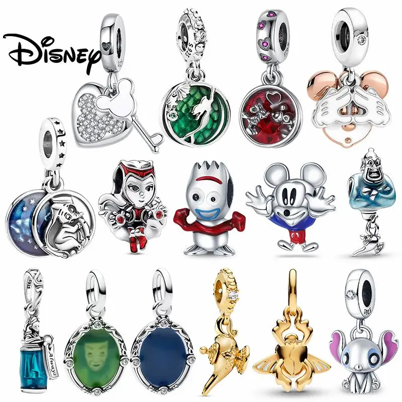 

925 Silver Disney Mickey Stitch Aladdin Dumbo Charms Pendant Fit For Necklace Original Bracelet DIY Festival Women's Party Gifts