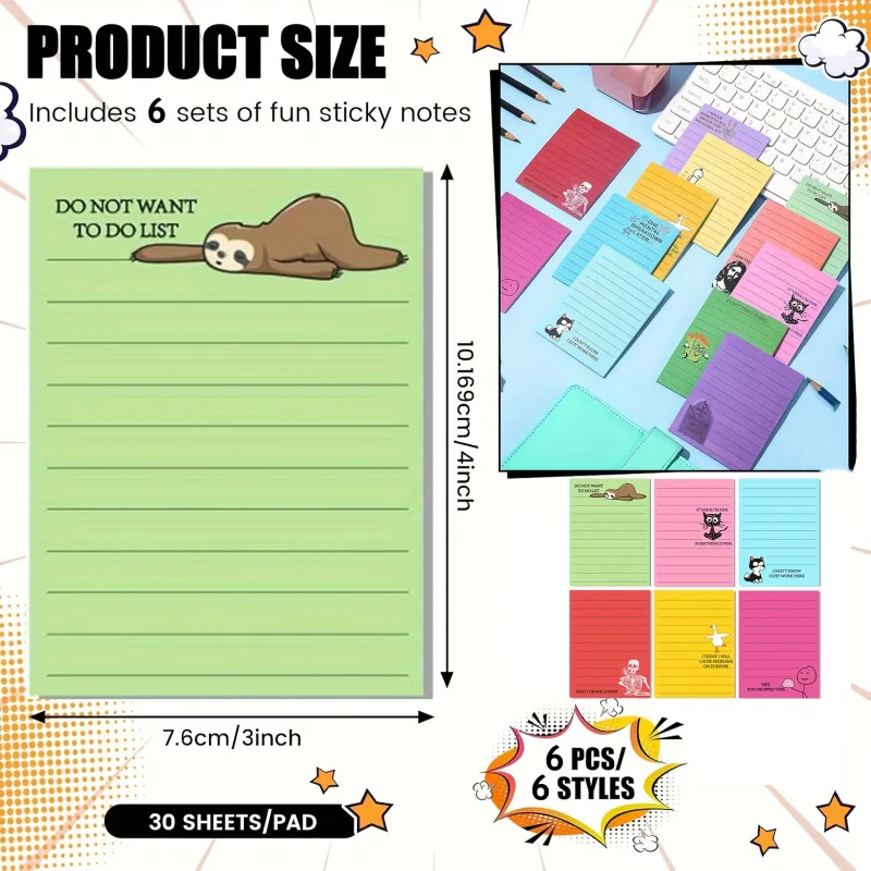 6 هدايا زميل مثيرة للاهتمام - ملاحظات لاصقة للمكتب المتناظري، مع عبارات مضحكة ونكتات عدوانية سلبية، 10.16 × 7.62Centtimete #2