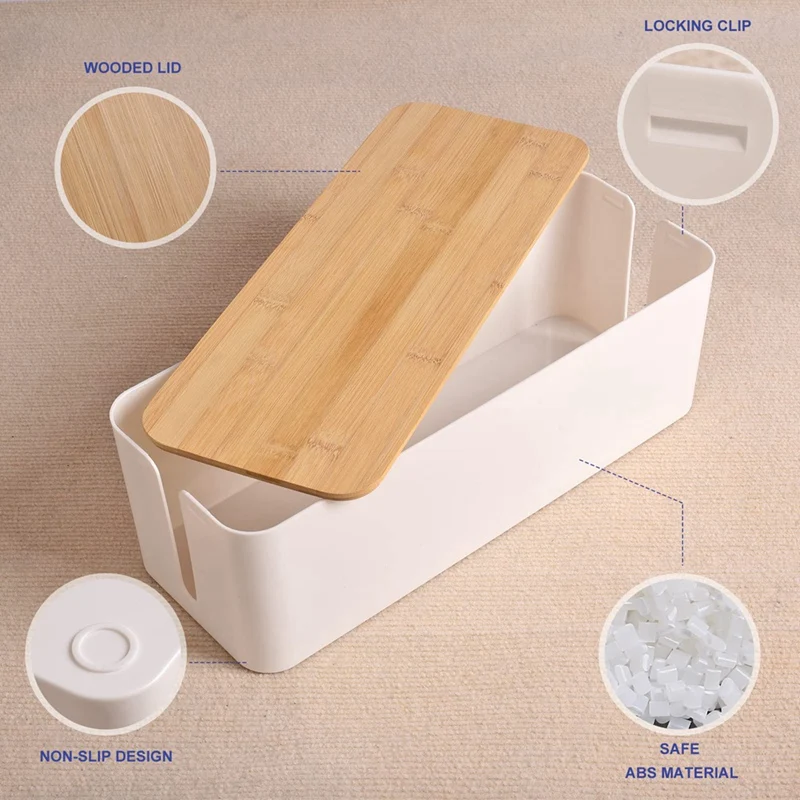 

NEW-Socket Storage Box Dustproof High Quality Imitation Teak Cover Cable Manager Computer Hub Plug In Storage Box 2PC