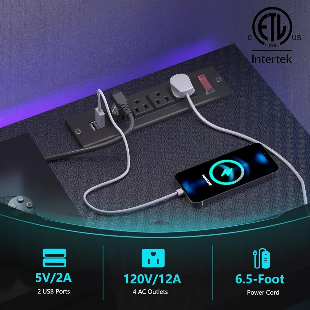 حامل تلفزيون LED مقاس 55 بوصة مع مخرج طاقة، حامل تلفزيون LED لأجهزة إكس بوكس، مركز ترفيه الألعاب مع مساحة تخزين لتلفزيون 55/60/65 بوصة، موديل #3