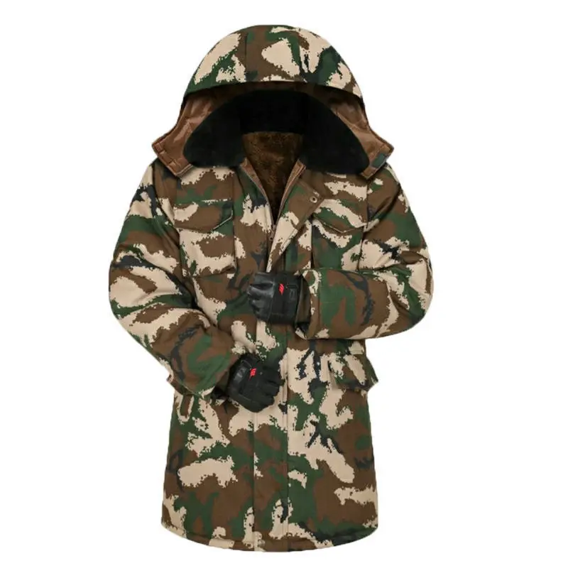 GL acolchada-Chaqueta de algodón de camuflaje para trabajo al aire libre, terciopelo grueso y a prueba de frío, longitud media, cálida y resistente al desgaste, Invierno