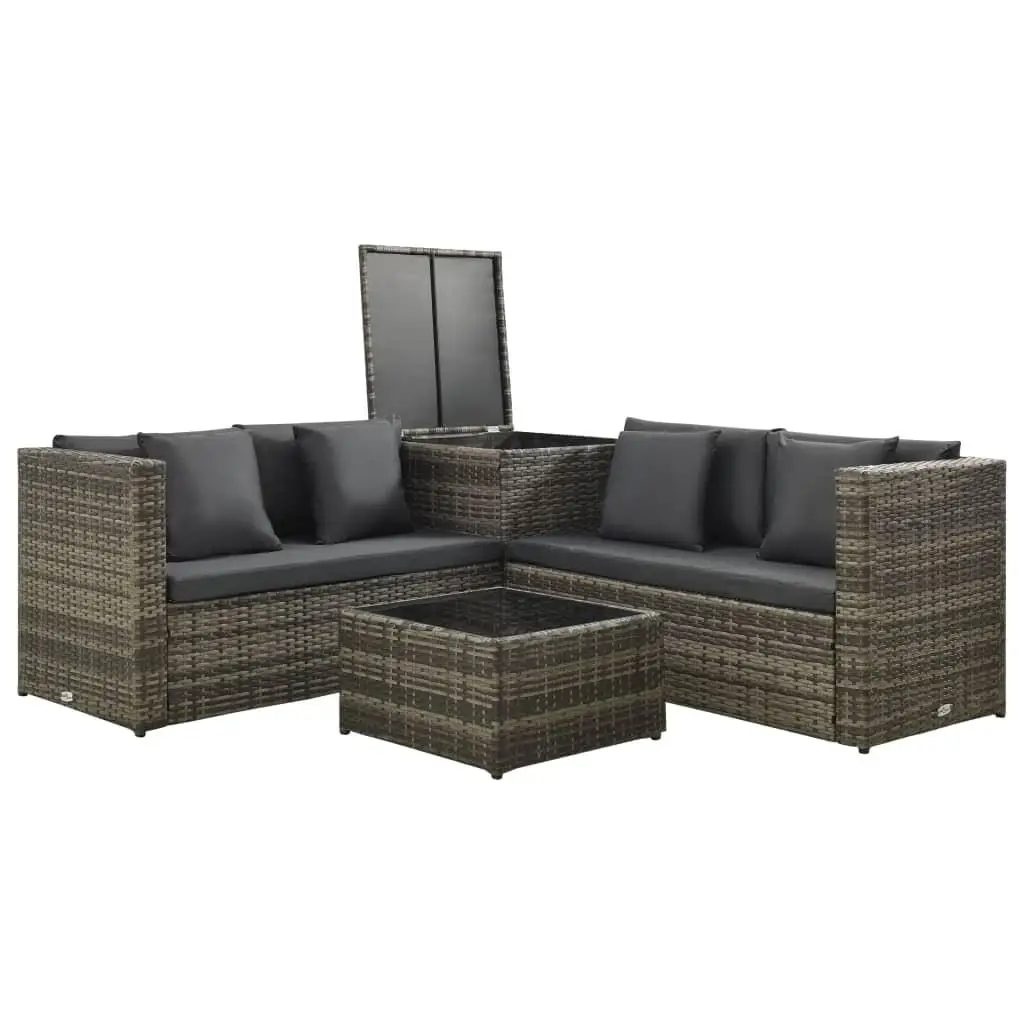 4-teiliges Terrassen-Lounge-Set aus grauem Polyrattan mit Kissen – stilvolle Gartenmöbel