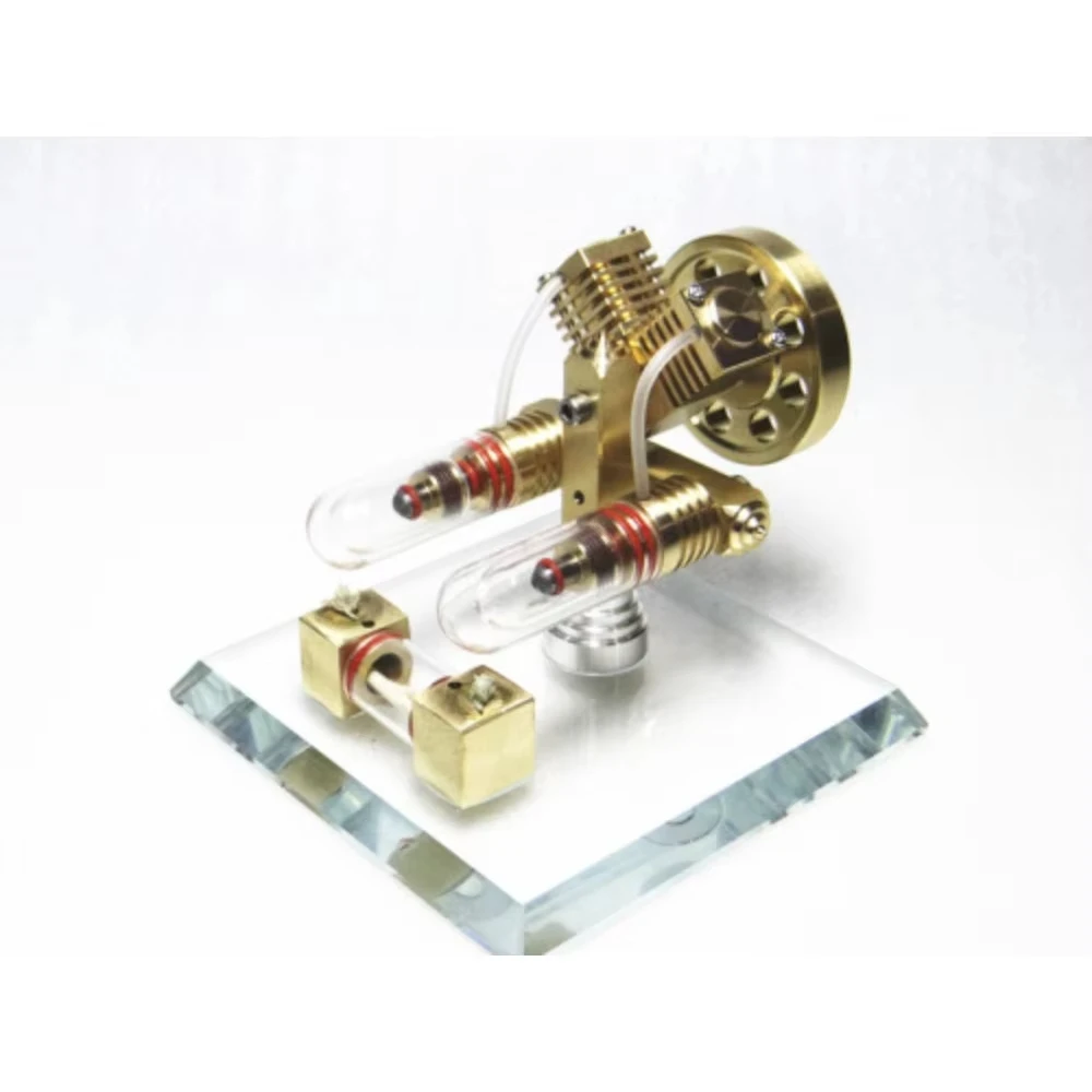 

Twin Cylinder Free Piston V Type Stirling Engine Model Dual Ignition Micro External Combustion Engine Metal Engine Model