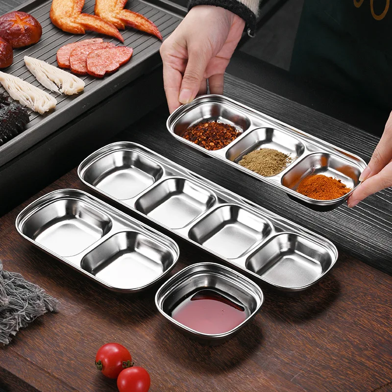 Square Stainless Steel Seasoning Dish Heat and Wear Resistance Dipping Sauce Dishes Hot Pot Sushi Barbecue Taste Plate Tableware