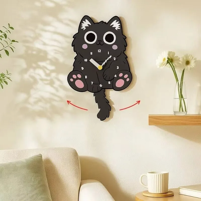Nordic Pendulum Wall Clock Design Black Luxury Cat Living Room Wall Clock Modern Bedroom Cute Reloj Pared Decor Items Home