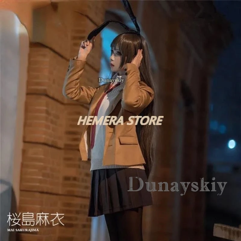 Disfraz de Cosplay de Anime Sakurajima Mai, Rascal No Dream of Bunny Girl, Senpai Mai Sakurajima, peluca, Orejas de conejo, sombreros