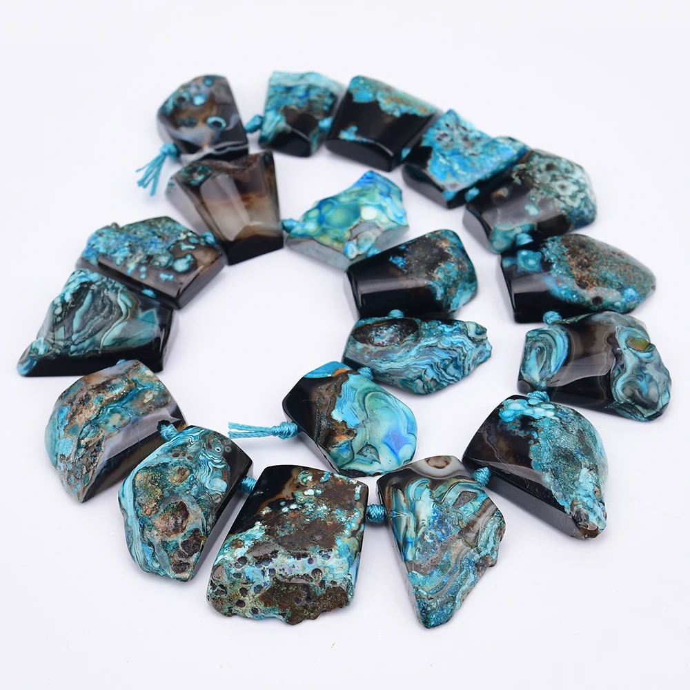 APDGG Graduated Sector Blue Agate Quartz Stone Nugget Irregular Coated Gems Slice Loose Beads 16