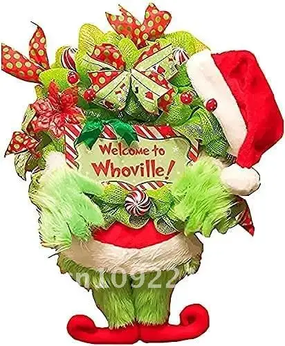 

Hot Selling Christmas Plush Wreath Creative Xmas Legs Front Best Hanging Arm Gift Elf Garland Decoration Door