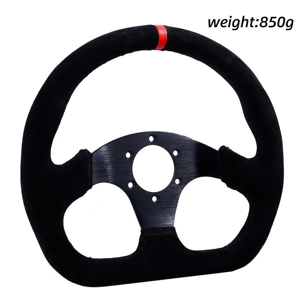 330mm13Inch Racing Drift Flat Steering Wheel Suede Black Stitching Steering Wheel Fit Car and Simulation Racing Game