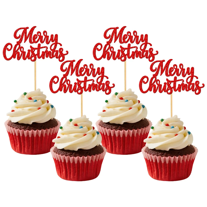 YOMDID 24 Stück Frohe Weihnachten Cupcake Topper für Weihnachten Kuchen Topper Picks Weihnachten Neujahr Kuchen Dekorationen Party Supplies – Detail 6