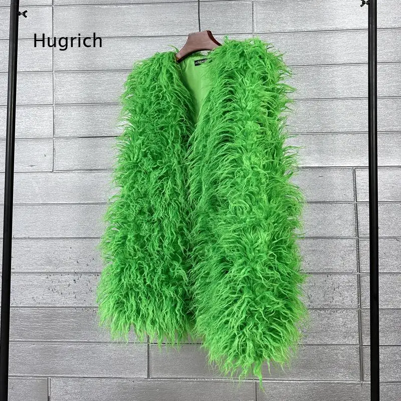 European and American plus size faux sheep fur mid length vest for women soft warm faux fur waistcoat stylish sleeveless outerw