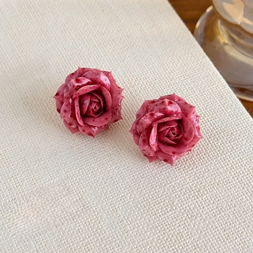 Sweet Artificial Rose Earrings Retro Unique Preserved Flower Earrings Delicate Craftsmanship Resin Romantic Ear Hooks Party