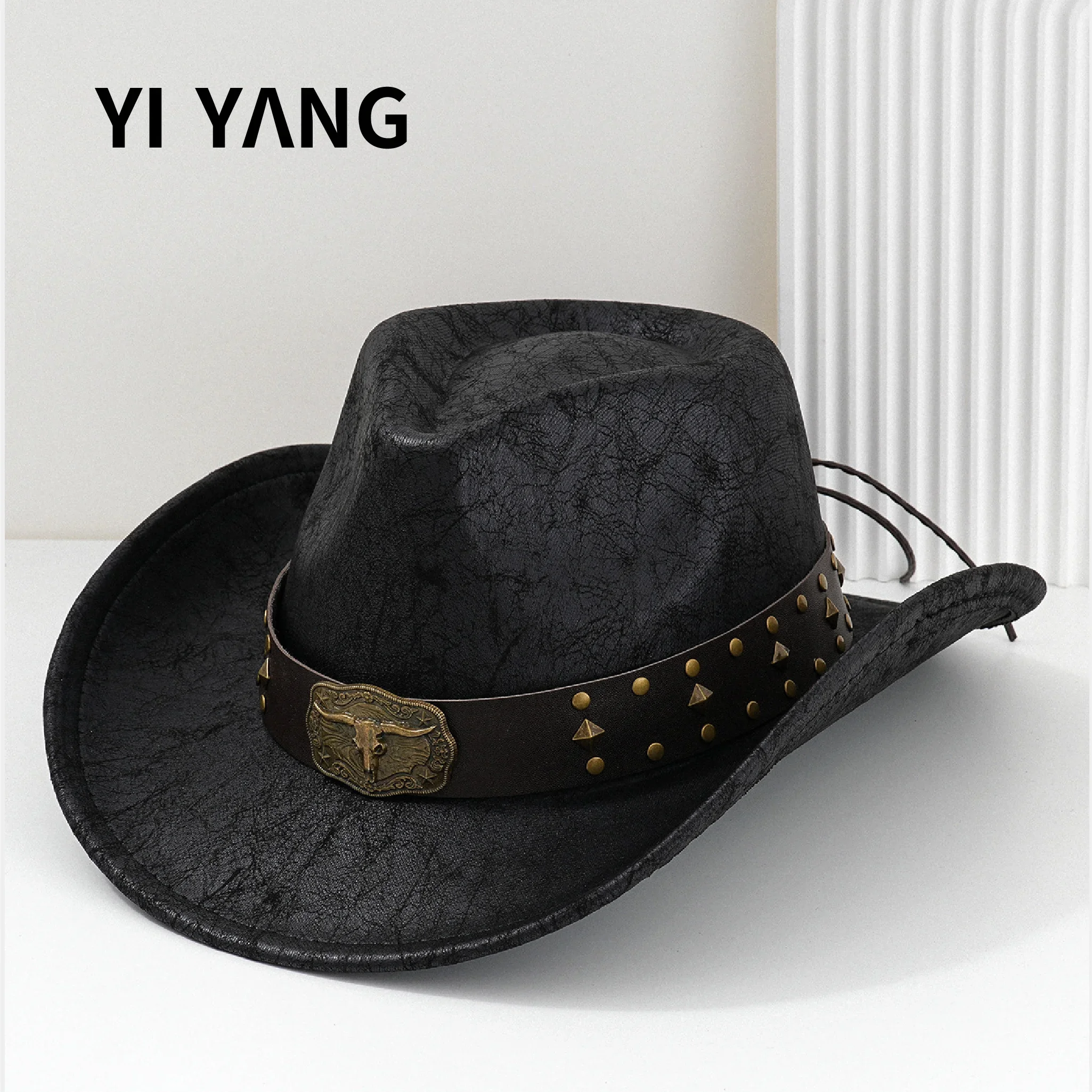 Western Cowboy Hat Belt Buckle Panama Hat for Men Women Faux Leather Vintage Gentleman Gorro Cowgirl Costume Jazz Hats