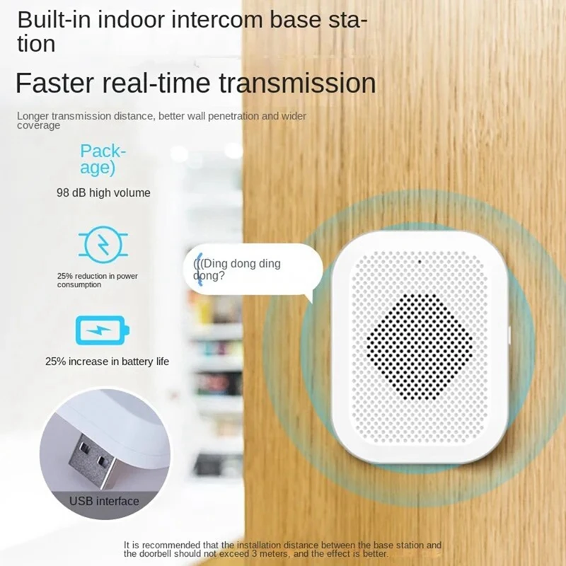 Sonnette visuelle intelligente sans fil, interphone vidéo, moniteur de vision nocturne haute définition, télécommande domestique