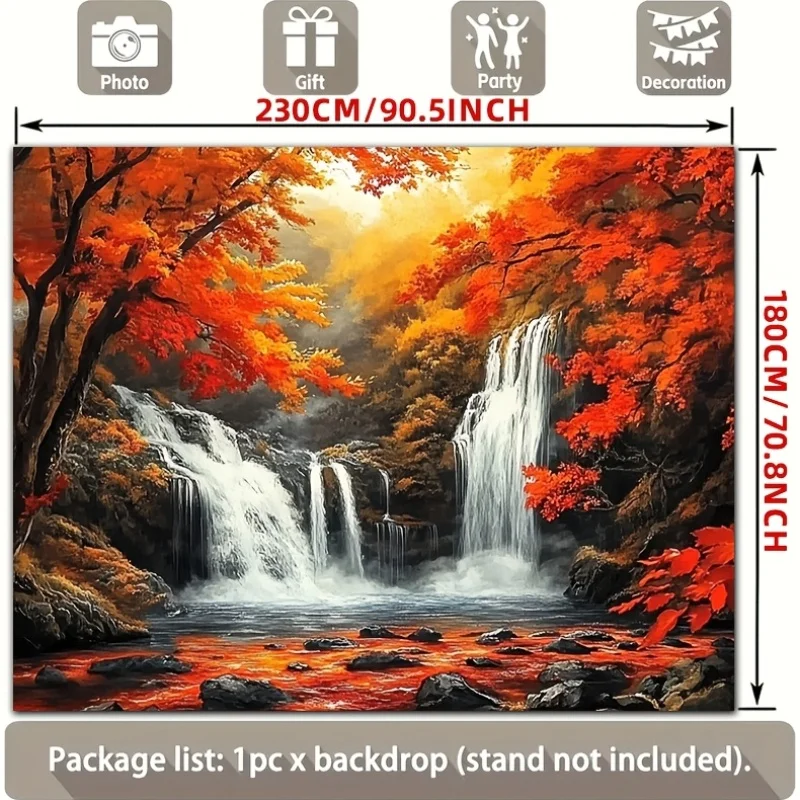 Autumn Waterfall Tapestry Backdrop Wall Decor Polyester Scenic Fall Forest Print for Home Party Photo Studio Decoration