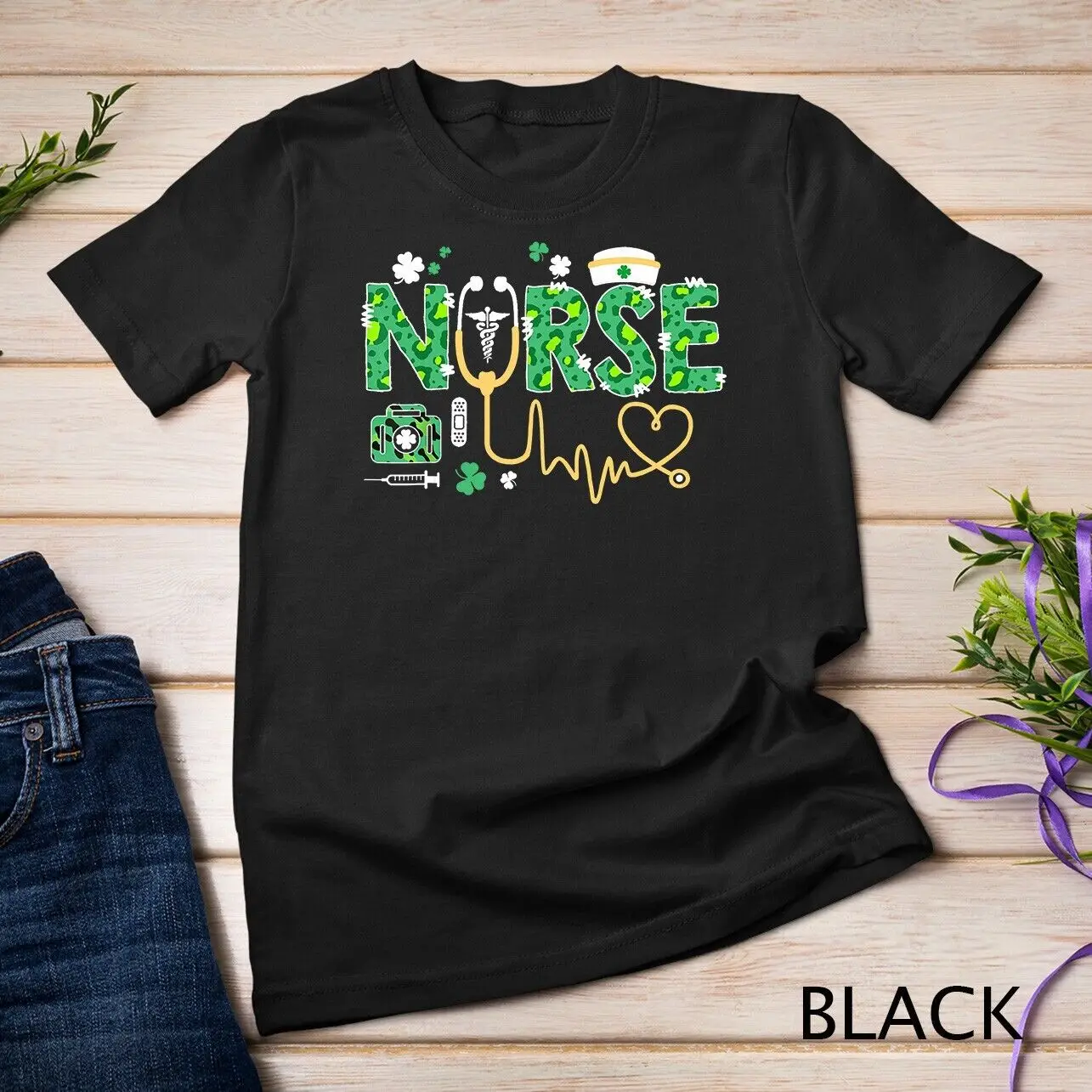 Unisex Leopard Enfermeira T-Shirt, estetoscópio Scrub, St Patrick Day, enfermeiros irlandeses