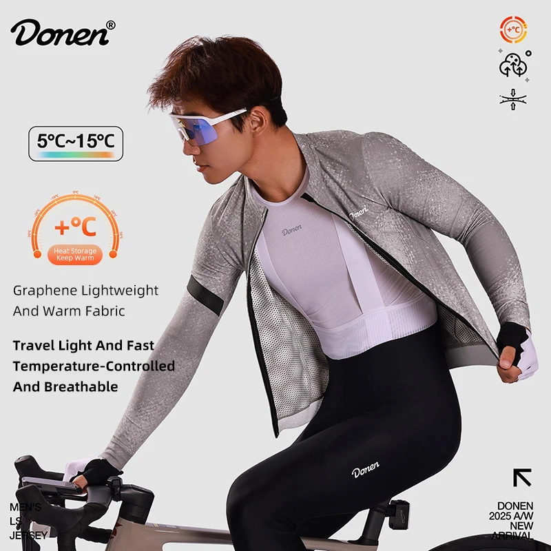 DONEN Professional Cycling Jersey Men Winter Graphene Fleece Warm Quick Drying Long Sleeved Top Clothing MTB Road Bike Apparel