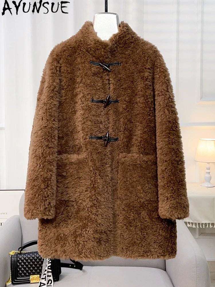 AYUNSUE 100% Natural Wool Women's Coat Mid Length Lamb Fur Coats for Woman Clothes High Quality New in Outerwears Abrigo Mujer