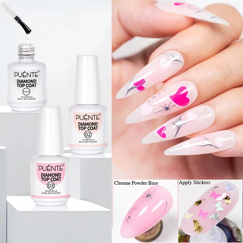 15ML 9-IN-1 funzione Diamond Top Coat Gel smalto per unghie One Step Base Top Coat Gel da costruzione Base IN polvere cromata vernice UV per unghie