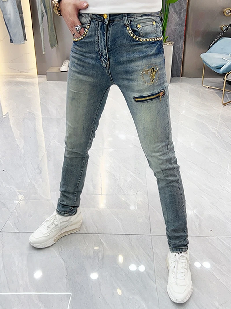 

Slim Fit Summer Jeans Men's Trendy Brand Hot Drill Zipper Casual Thin Sle Small Foot Pants Youth ular Faion Jeans