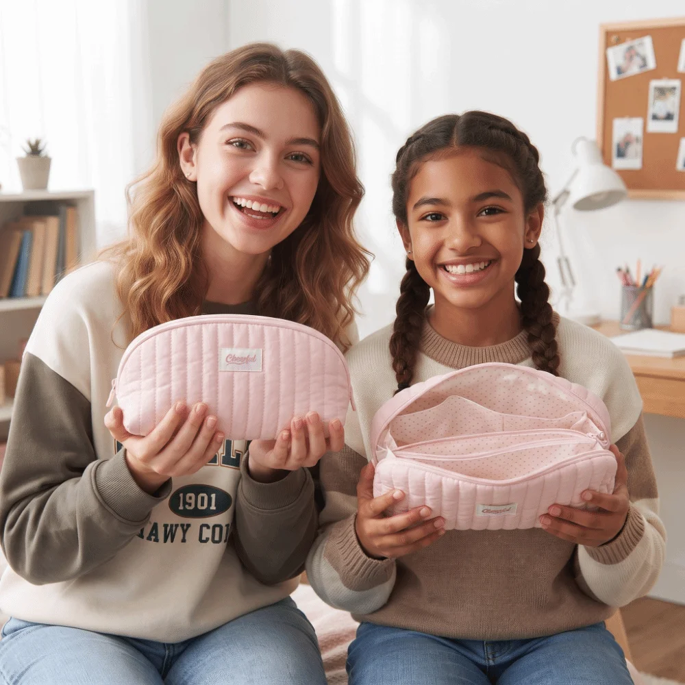 Korean Style Large Capacity Pencil Case with Lanyard with Zipper Pencil Bag Durable Quilted Stationery Bag Portable