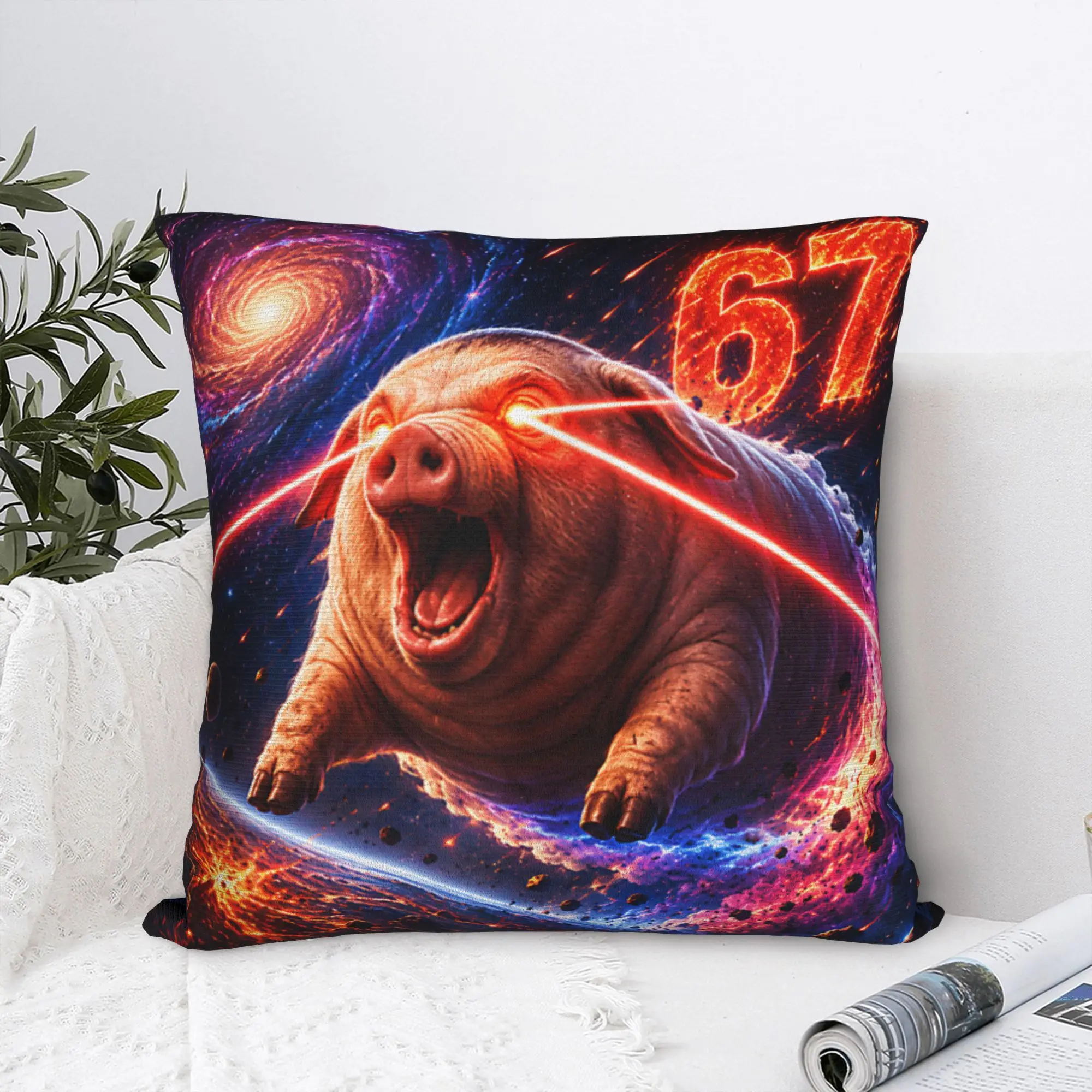 John Pork Hair Laser Eyes 67 Meme Funny Memes Brainrot Memes Pillowcases Vintage Pillow Case For Home Decor Comfy Pillow Cover