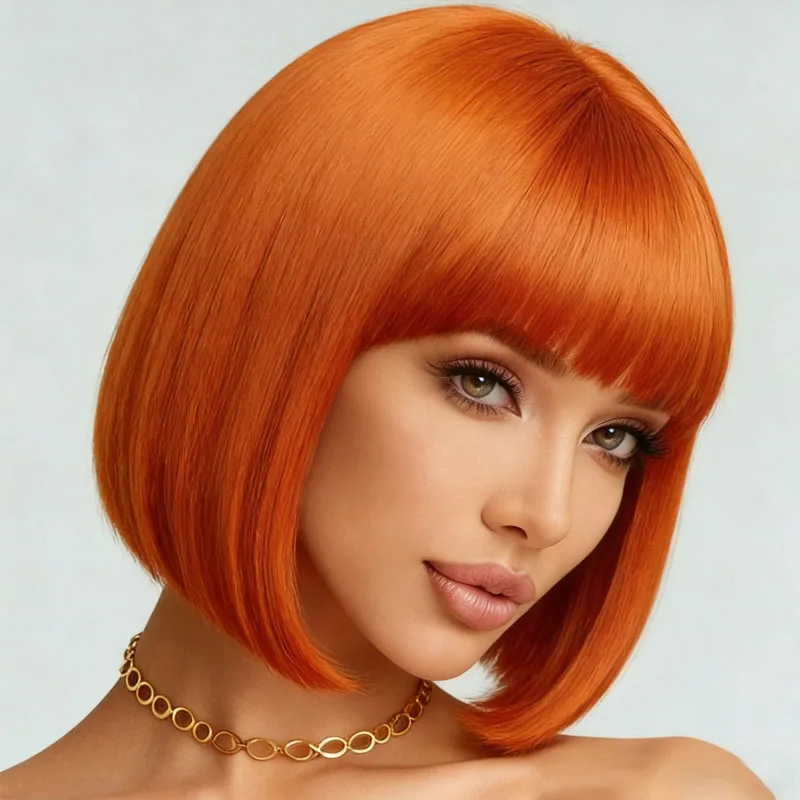 Ladies' synthetic wig orange 12 inch elegant and fashionable, suitable for daily role-playing parties image 5