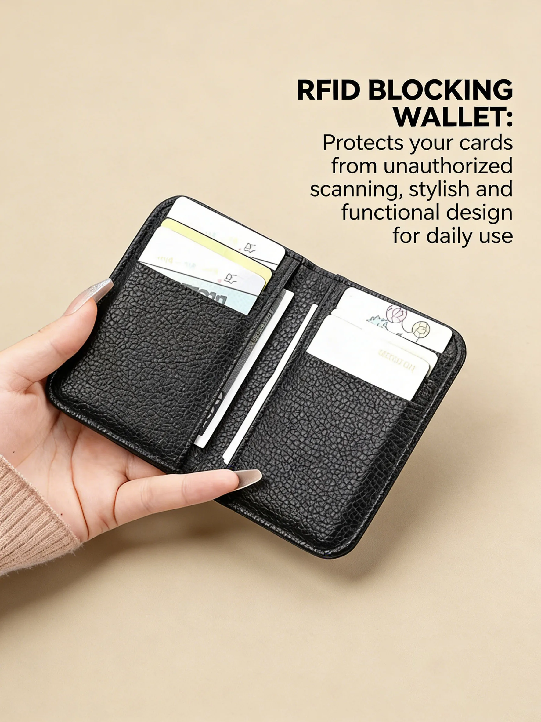 Men's Card Wallet Slim PU Leather RFID Blocking Multi Slots Minimalist Front Pocket Credit Card Holder Travel Gift for Men