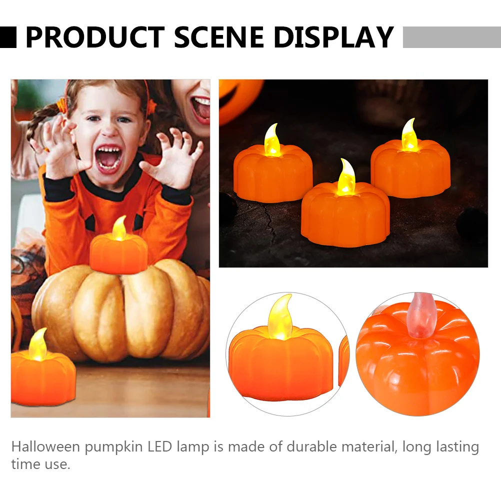 

12Pcs Halloween Pumpkin Lights LED Pumpkin Lantern Powered Orange Shell Warm White Flashing Decorative Light for Holiday