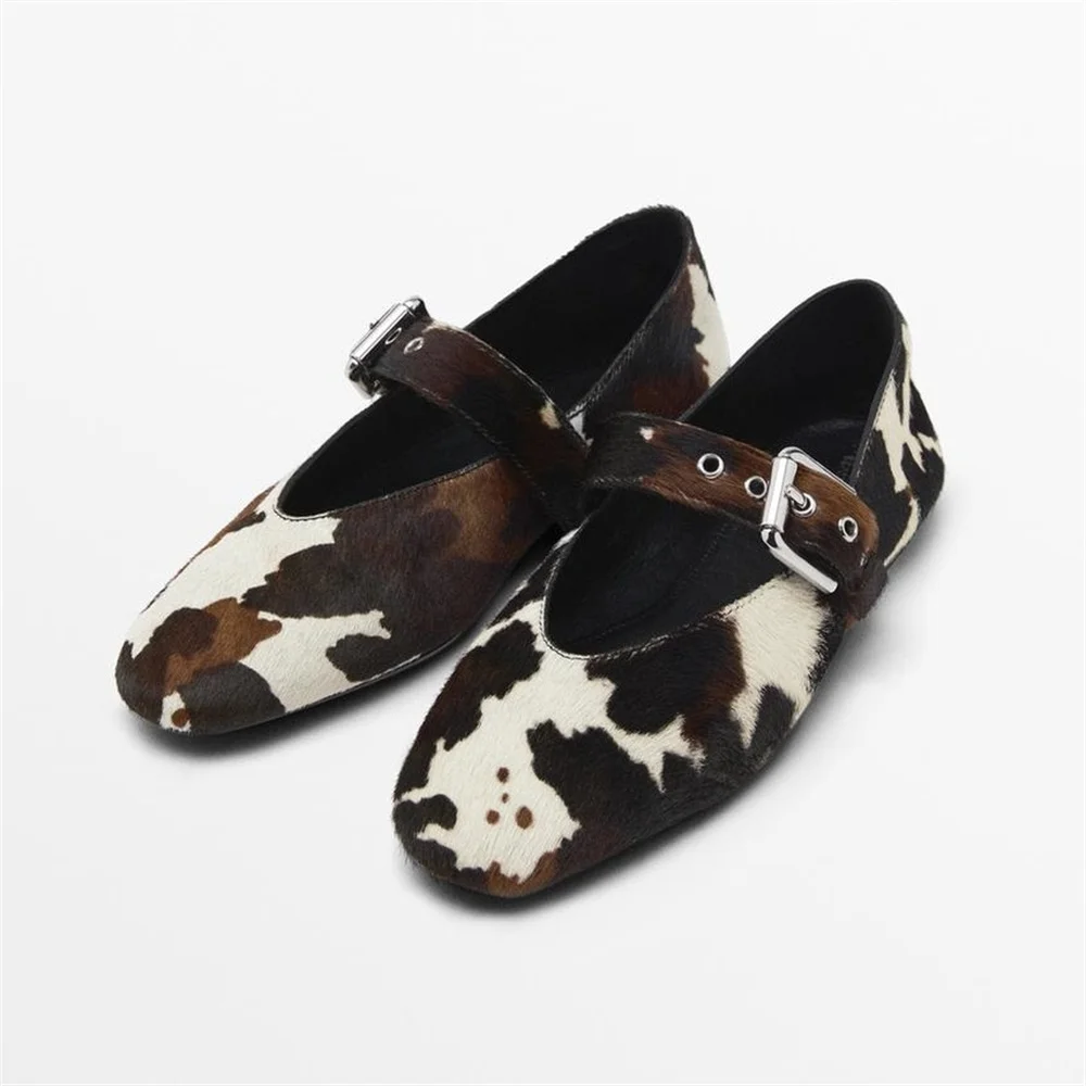 FEDONAS 2025 New Horsehair Mary Jane Flats Shoes Woman Buckles Round Toe loafers Casual Daily Flats Shoes Big Size image 3