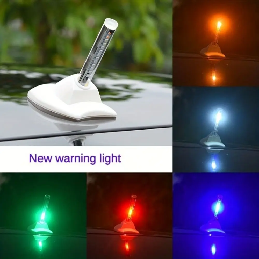 Solar Power Shark Fin Antenna LED Light Anti-static Roof Top Mount Car Anti-collision Light Back Adhesive Anti-collision